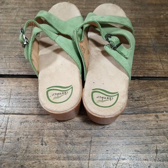 Dansko Sz 9.5 10 EU40 Sandals Sophie Green Slip On Shoes Buckle Leather - Picture 6 of 11